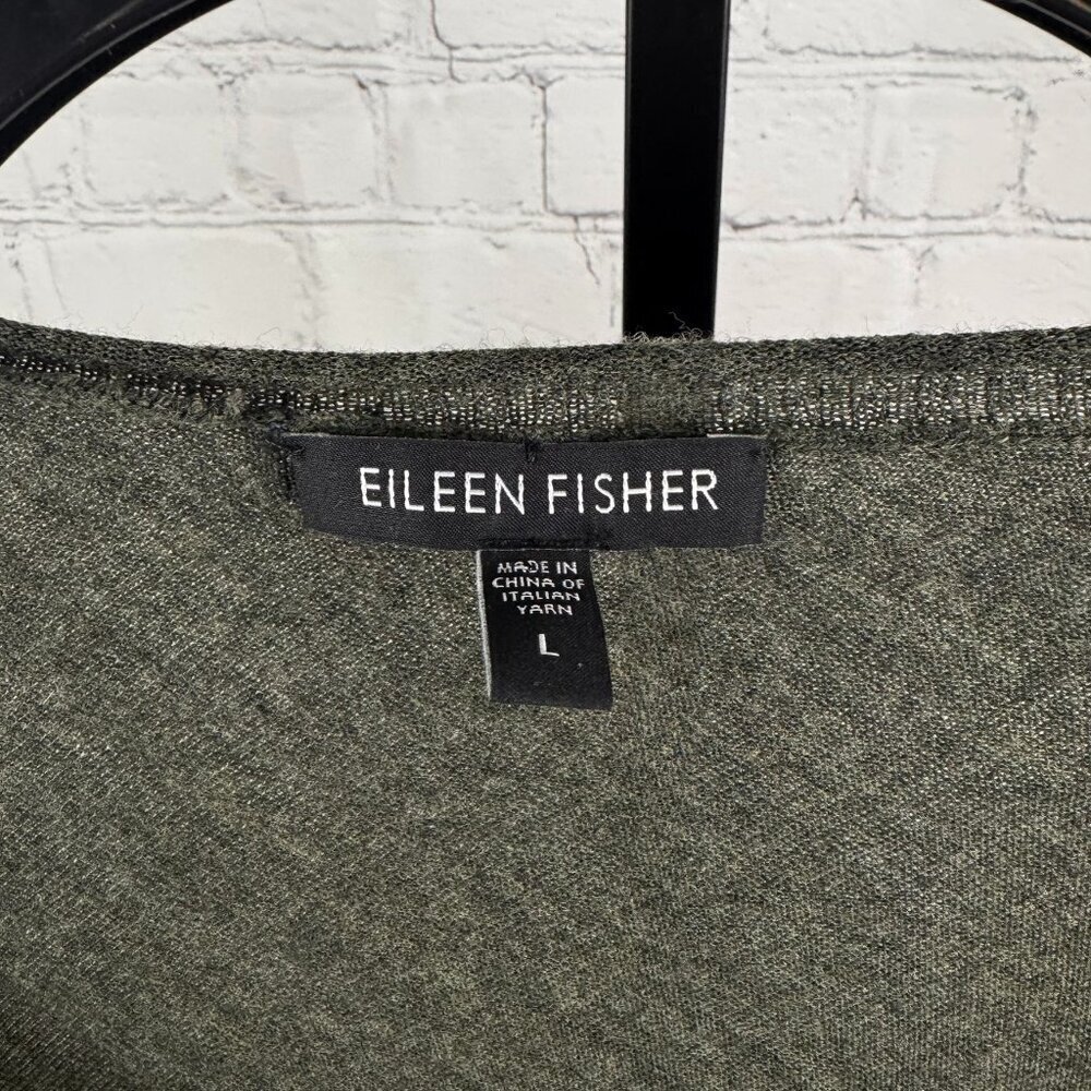 Eileen Fisher Green Gray Colorblock Merino Wool Dolman Sleeve Sweater Size Large - Picture 2 of 5